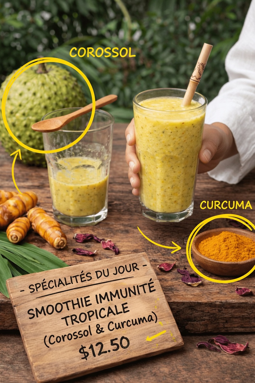 Comment préparer à la maison, étape par étape, un délicieux smoothie tropical pour l’immunité au corossol et au curcuma
