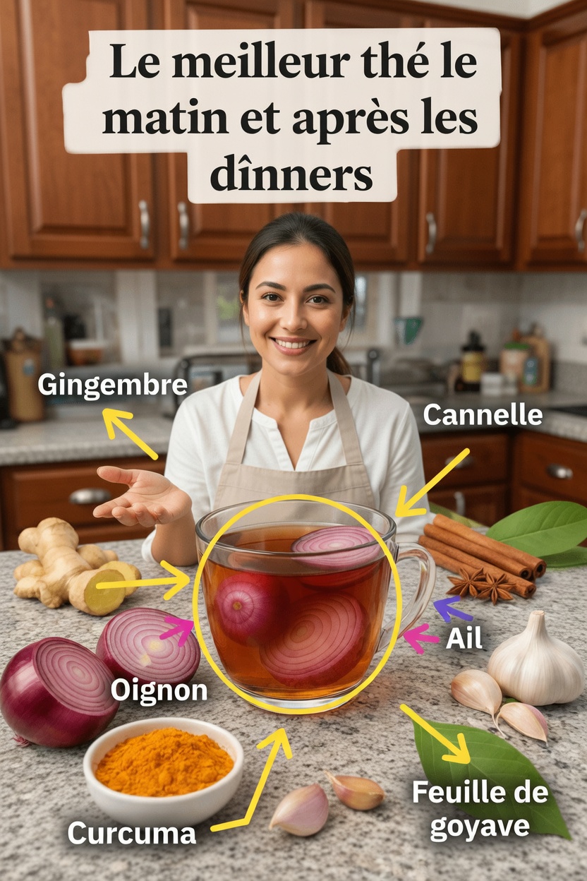 La recette du thé du matin et d’après-dîner au gingembre, curcuma, oignon, ail, cannelle et feuille de goyavier