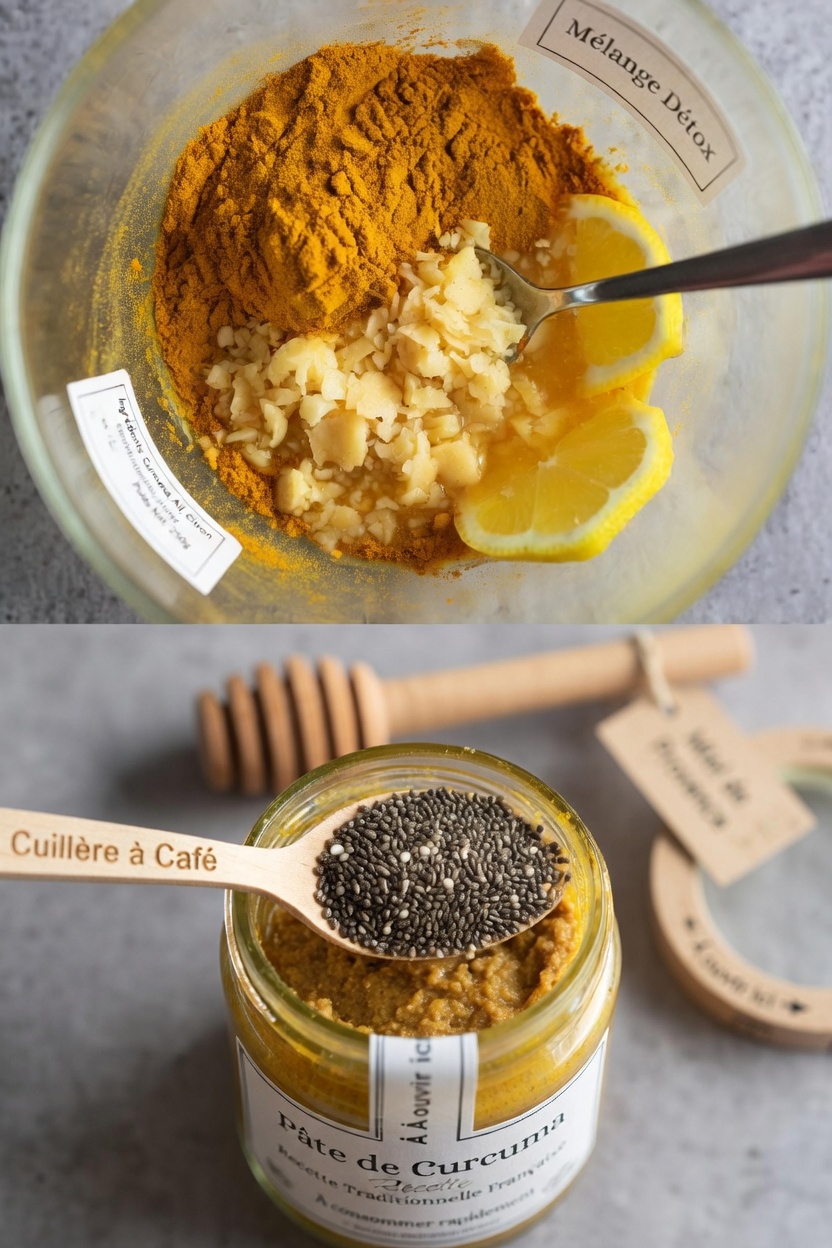 Découvrez ce mélange matinal populaire avec deux cuillères à soupe de curcuma, de gingembre, de citron, de miel et de graines de chia