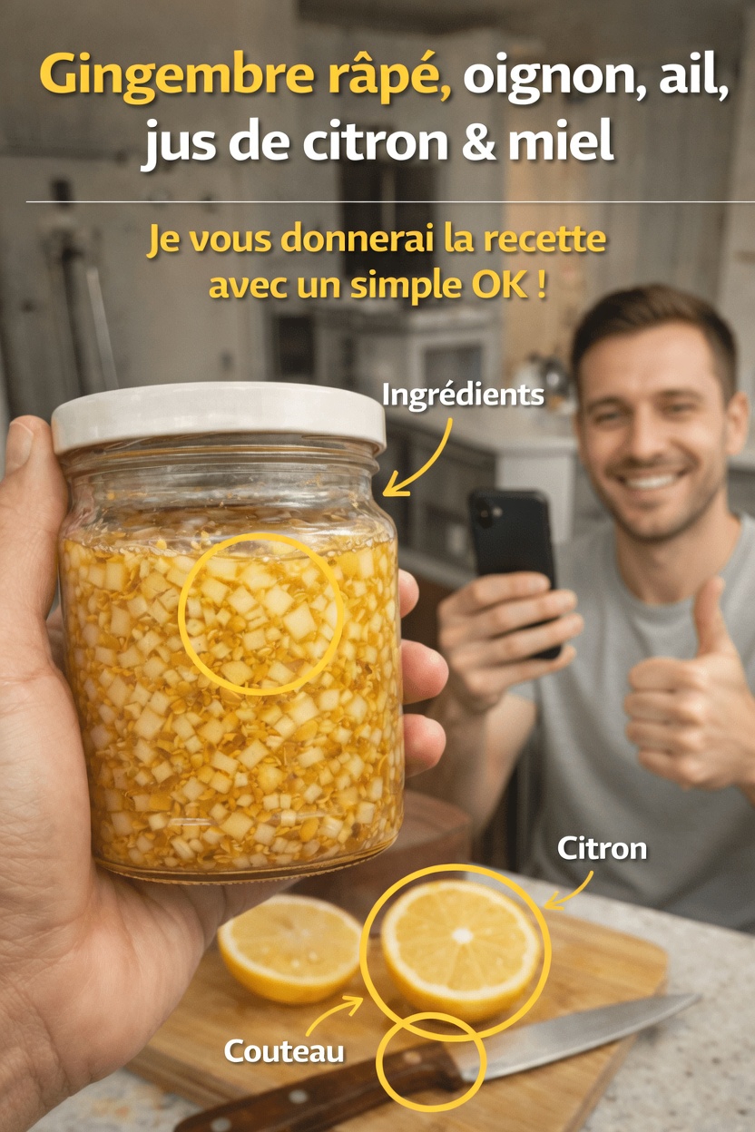 Guide simple pour préparer à la maison un mélange de gingembre râpé, d’oignon, d’ail, de jus de citron et de miel