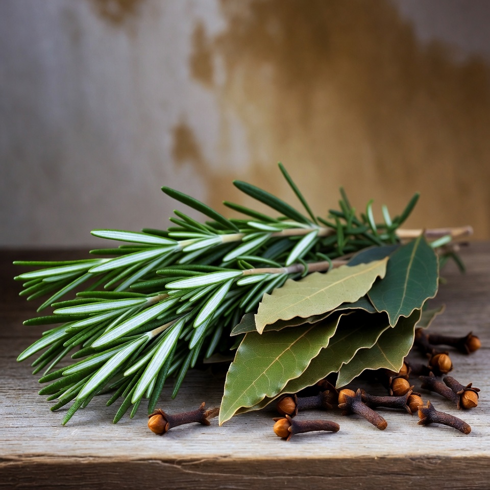 Un mélange naturel de romarin, de clous de girofle et de feuilles de laurier