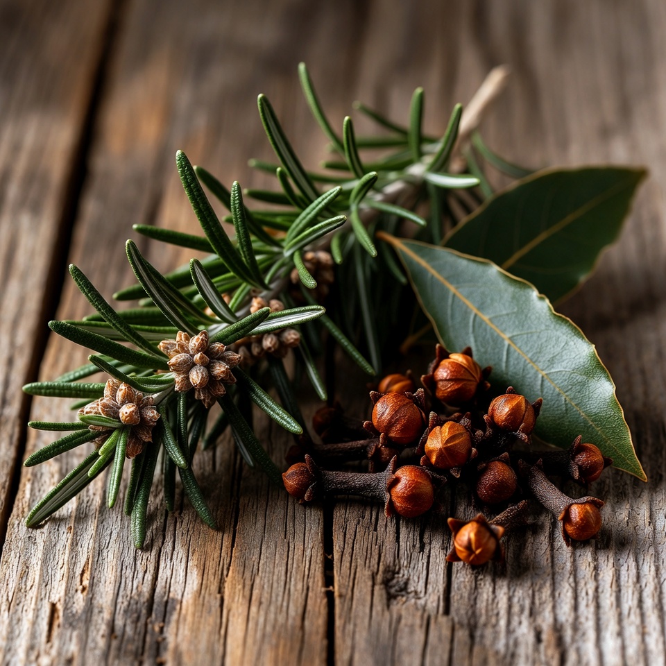 Un mélange naturel de romarin, de clous de girofle et de feuilles de laurier