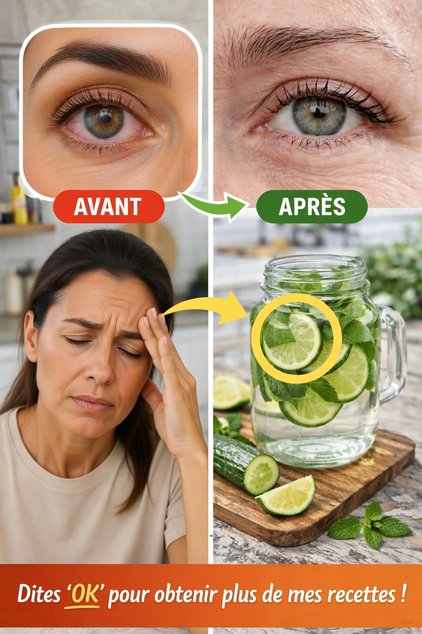 Habitude quotidienne simple : eau rafraîchissante au concombre, citron vert et menthe pour le confort des yeux et l’hydratation