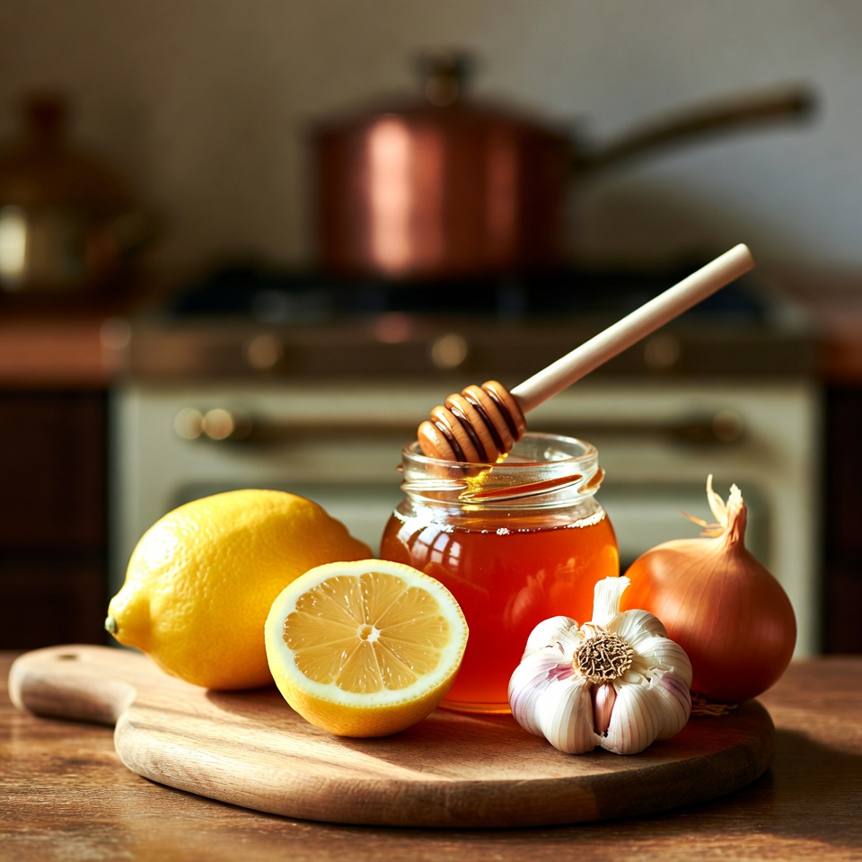 Élixir nocturne de vitalité et d’immunité : oignon, miel, citron et ail